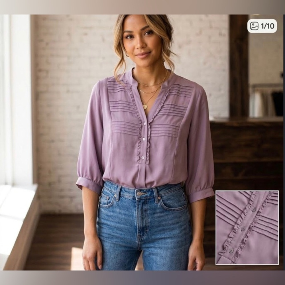 ZARA | v neck button Blouse 3/4 sleeve purple | size M